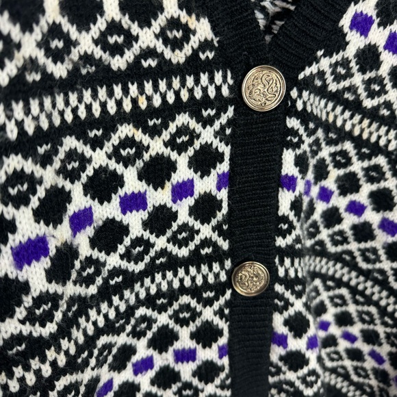 Vintage Knit Knit Black Purple White Cardigan Knit Halloween Fall Grandpa - Picture 9 of 12